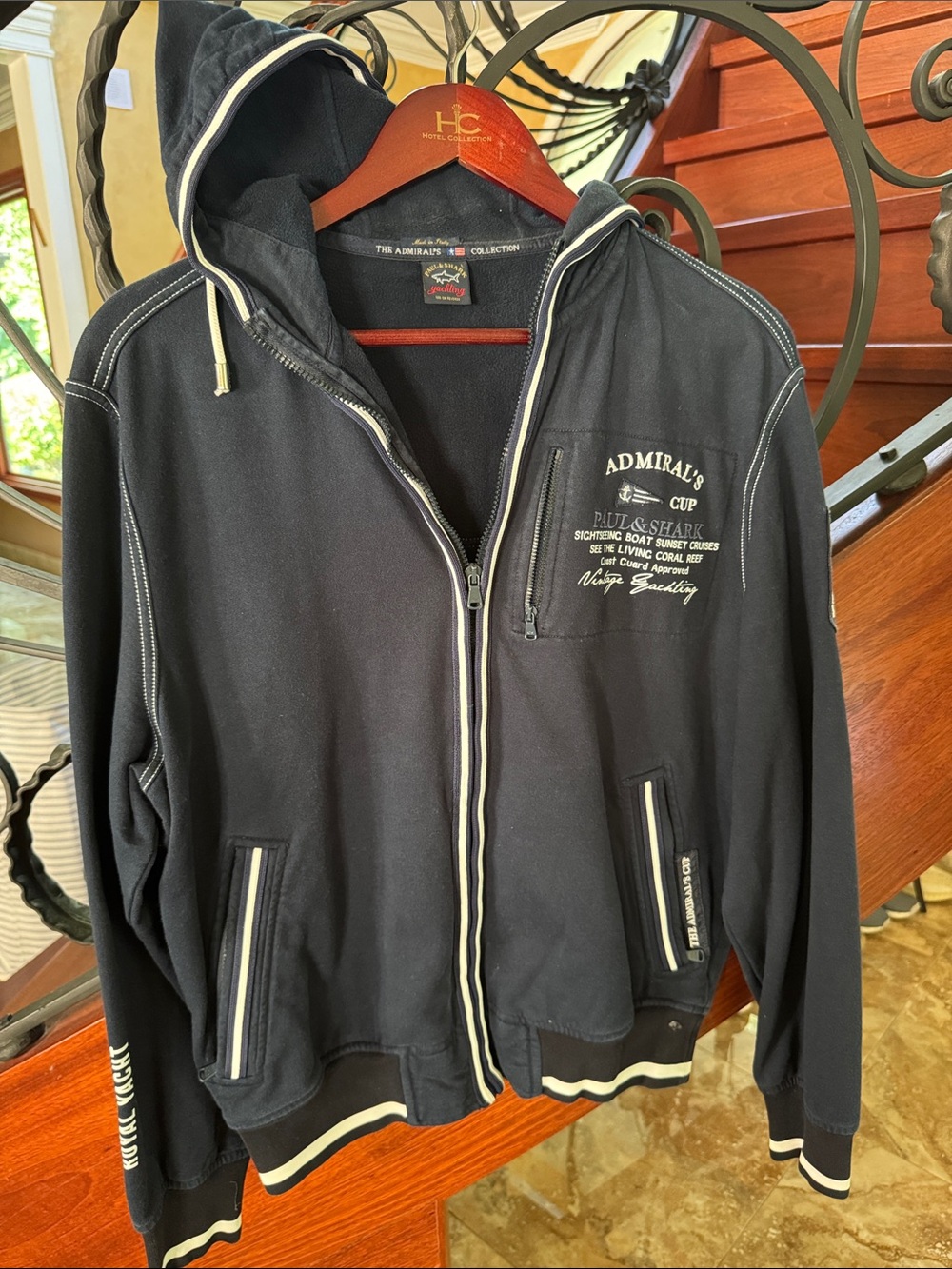 Paul & Shark Navy Zip Hoodie with Cream Trim